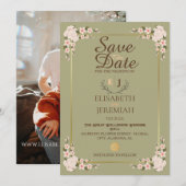 Foto Script White Floral Wedding Save the Date Einladung (Vorne/Hinten)