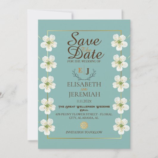 Foto Script White Floral Wedding Save the Date Einladung (Vorderseite)