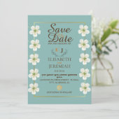 Foto Script White Floral Wedding Save the Date Einladung (Stehend Vorderseite)