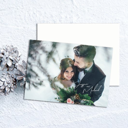 Foto Script Winter Theme Wedding Dankeskarte