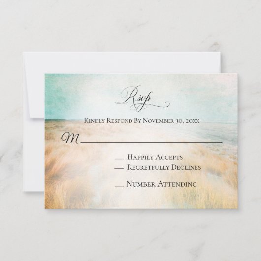 *~* Foto Sea Dune Beach Grass - Hochzeitsszenario  RSVP Karte (Vorderseite)
