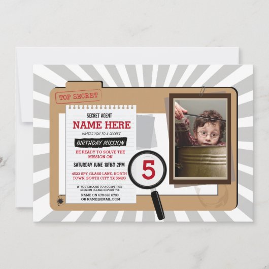 Foto Secret Agent Geburtstagsdetektiv einladen Einladung (Vorderseite)