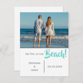 Foto See You at Beach Script Save the Date Ankündigungspostkarte (Vorne/Hinten)