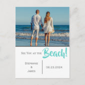 Foto See You at Beach Script Save the Date Ankündigungspostkarte (Vorderseite)