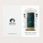 Foto & Services an der Vorderseite des dunkelgrüne Visitenkarten (Außenseite Aufgefaltet)