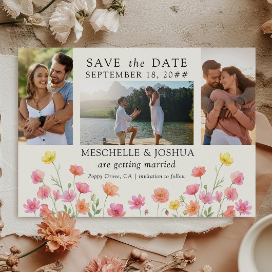 Foto-Set Pink Orange Florale Hochzeit Save The Date