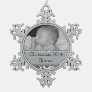 Foto-Silber des Babys erstes Weihnachts Schneeflocken Zinn-Ornament
