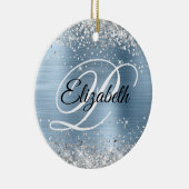 Foto Silber Glitter Hellblau Folie Monogramm Keramik Ornament (Rechts)