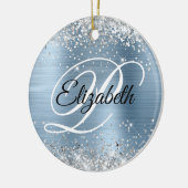 Foto Silber Glitter Hellblau Folie Monogramm Keramik Ornament (Links)
