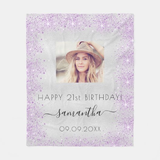 Foto silber, lila Glitzer Fleecedecke (Vorderseite)