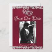 Foto, Silberherz und Glitzer - Burgund Save The Date (Vorderseite)