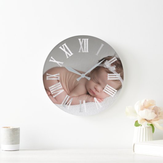 Foto-silbernes Grau-grauer Große Wanduhr (Zuhause)