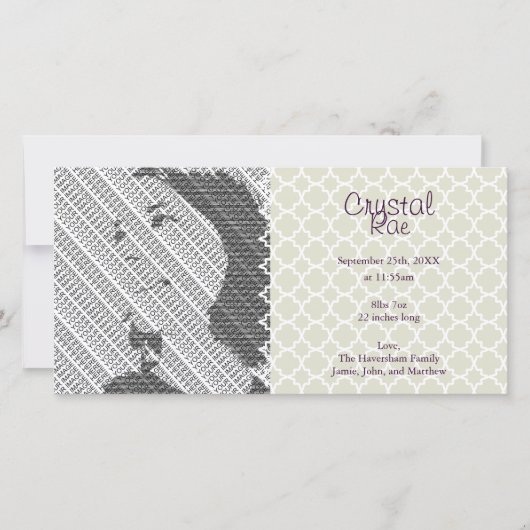 Foto Silver Baby Birth Ankündigung Foto-Karten (Vorderseite)