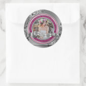 Foto Silver Black Blühe Elegantes Banner Magenta Runder Aufkleber (Tasche)