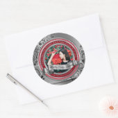 Foto Silver Black Blühe Elegantes Banner Rot Runder Aufkleber (Umschlag)