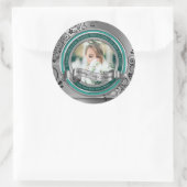 Foto Silver Blühe Elegantes Banner Türkis Runder Aufkleber (Tasche)