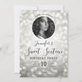 FOTO Silver Bokeh Lights Sweet 16 Party Einladung (Vorderseite)