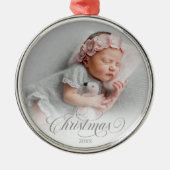 Foto Silver Christmas Script Ornament Aus Metall (Vorne)
