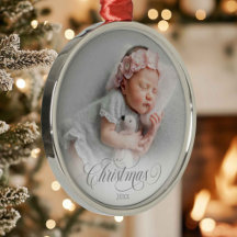 Foto Silver Christmas Script Ornament
