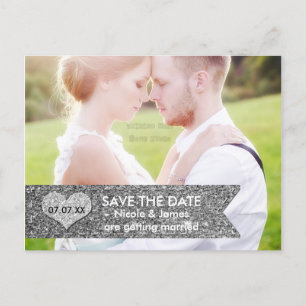 FOTO Silver Glitzer Banner SAVE THE DATE Postkarte