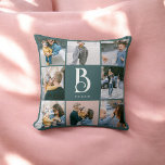 Foto Simple Chic Monogram Aquamarin Kissen<br><div class="desc">Foto-Collage und Monogramm.</div>