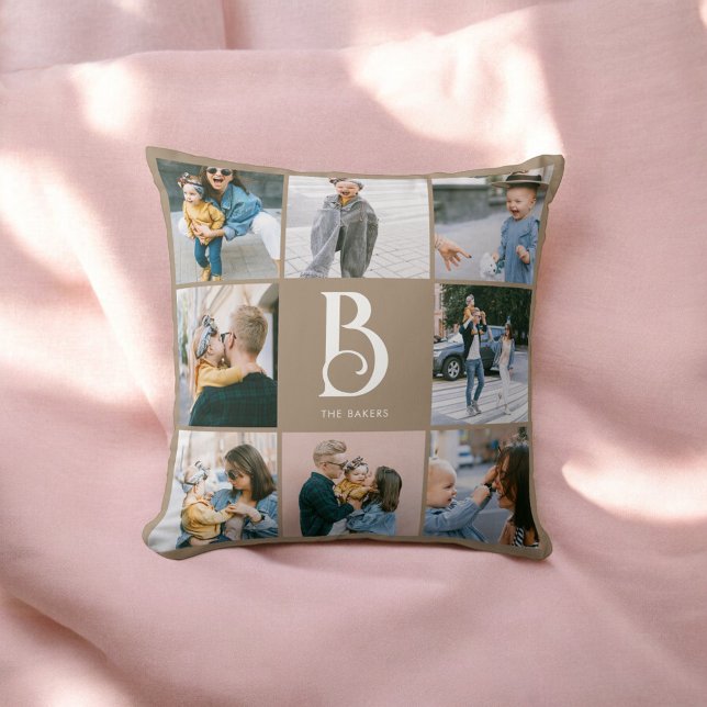 Foto Simple Chic Monogram Boho Beige Kissen (Von Creator hochgeladen)