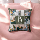 Foto Simple Chic Monogram Boho Green Kissen<br><div class="desc">Foto-Collage und Monogramm.</div>