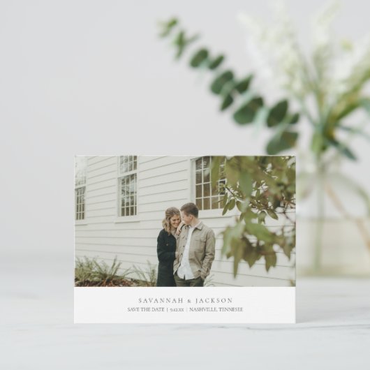 Foto Simple Elegante Hochzeit Save the Date Postkarte (Stehend Vorderseite)
