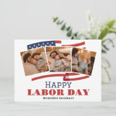 Foto Simple Elegante Labour Day Red White & Blue Dankeskarte (Stehend Vorderseite)