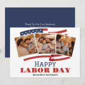 Foto Simple Elegante Labour Day Red White & Blue Dankeskarte (Vorne/Hinten)