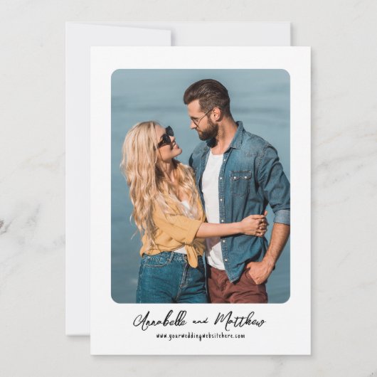 Foto Simple Minimalistisch Script Boho Wedding Save The Date (Rückseite)