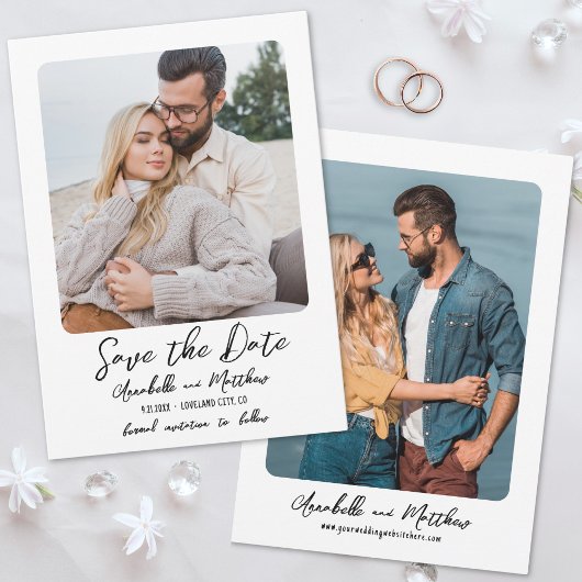 Foto Simple Minimalistisch Script Boho Wedding Save The Date