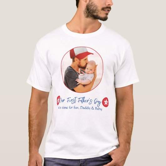 Foto Simple Niedlich Modern Daddy First Vathday T-Shirt (Vorderseite)