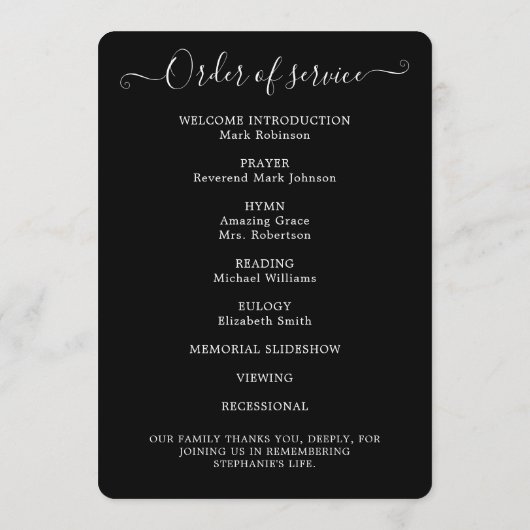 Foto Simple Order of Service Black Program Programm (Rückseite)