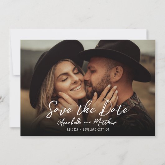 Foto Simple Rustic Script Boho Wedding Save The Date (Vorderseite)