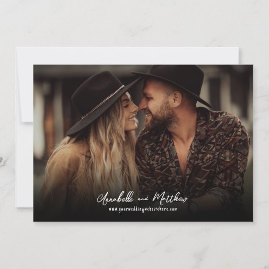 Foto Simple Rustic Script Boho Wedding Save The Date (Rückseite)