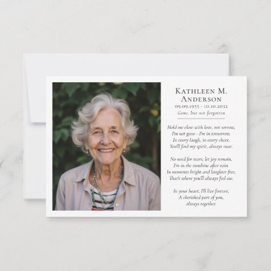 Foto Simple Script Funeral Dankeskarte (Rückseite)