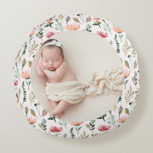 Foto & Simple White Text Unique Modern Keepsake Rundes Kissen (Vorderseite)