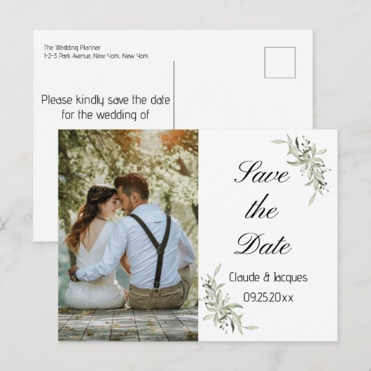 Foto Simplistic Eucalyptus Save the Date Postkarte (Vorne/Hinten)