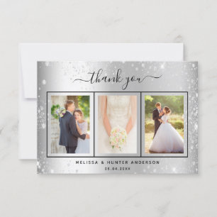 Foto-Skript für Hochzeitssilber-Glitzer-Glitzern Dankeskarte