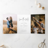 Foto-Skript Hochfahren speichern Sie die Datumskar Dreifach Gefaltete Einladung (Innenseite)