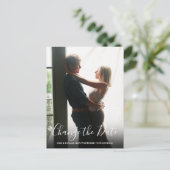 Foto Skript Hochzeit ändern Datum verschoben Postkarte (Stehend Vorderseite)