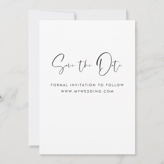 Foto-Skript mit handgeschriebenem weißem Save the  Save The Date (Rückseite)