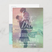 Foto-Skript Save the Date farbige Overlay Einladungspostkarte (Vorne/Hinten)