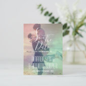 Foto-Skript Save the Date farbige Overlay Einladungspostkarte (Stehend Vorderseite)