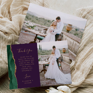 Foto Smaragdgrün Gold Achat Lila Hochzeit Dankeskarte