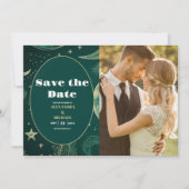 Foto-Smaragdgrün Gold Himmelhochzeit Save The Date (Vorderseite)