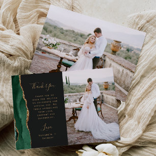 Foto Smaragdgrüner Achat Gold Schrift Hochzeit Dankeskarte