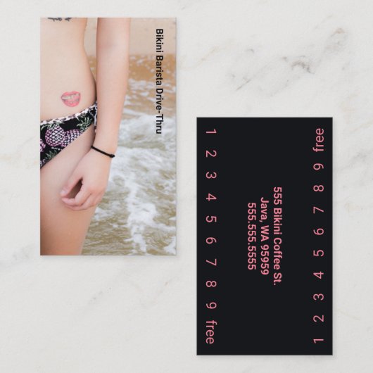 Foto Smile Bikini Coffee Drive-Thru Treuekarte (Vorne/Hinten)