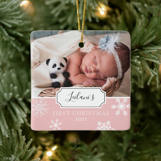 Foto Snow Baby Pink Keramikornament (Baum)